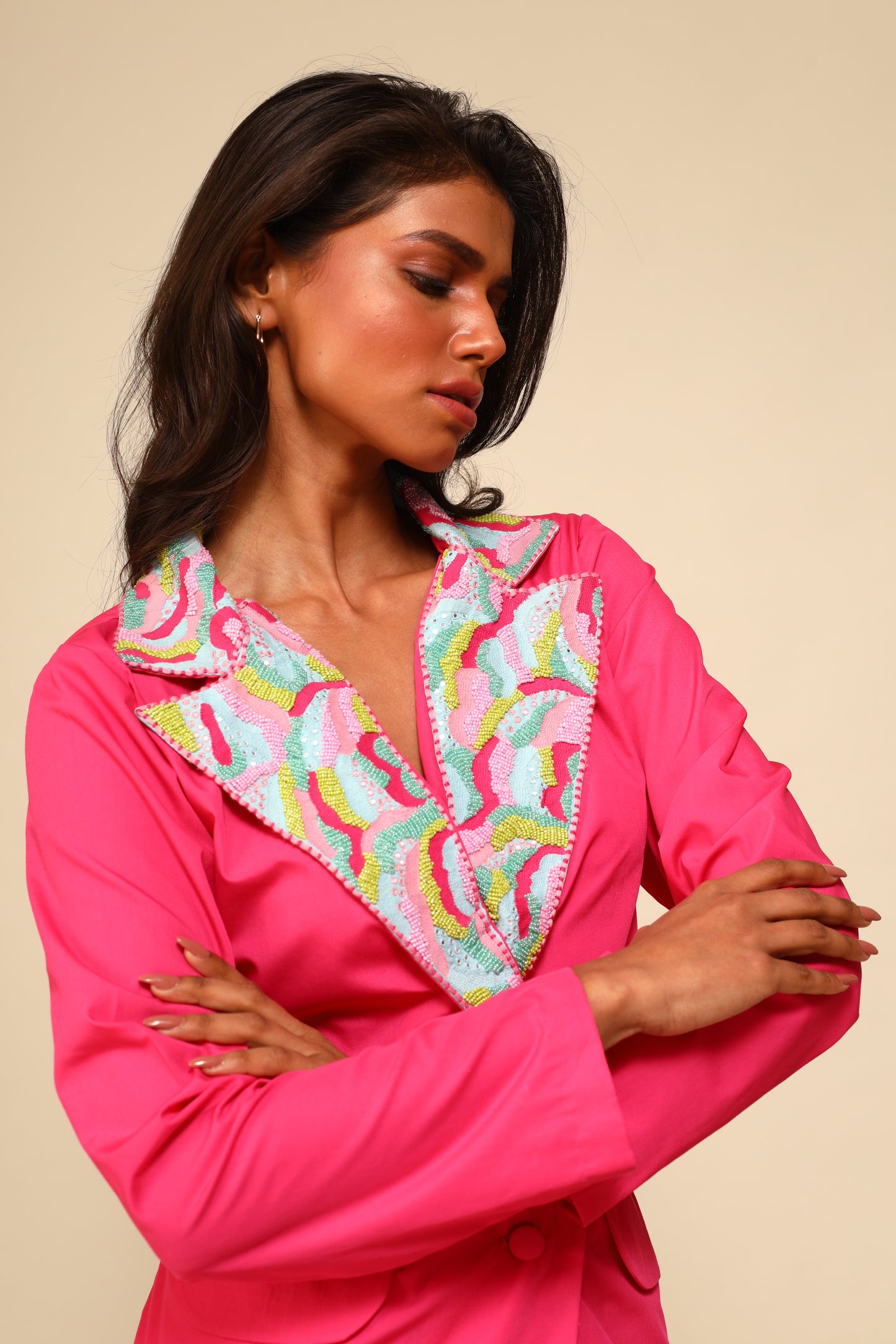 Pink Wave Blazer Set
