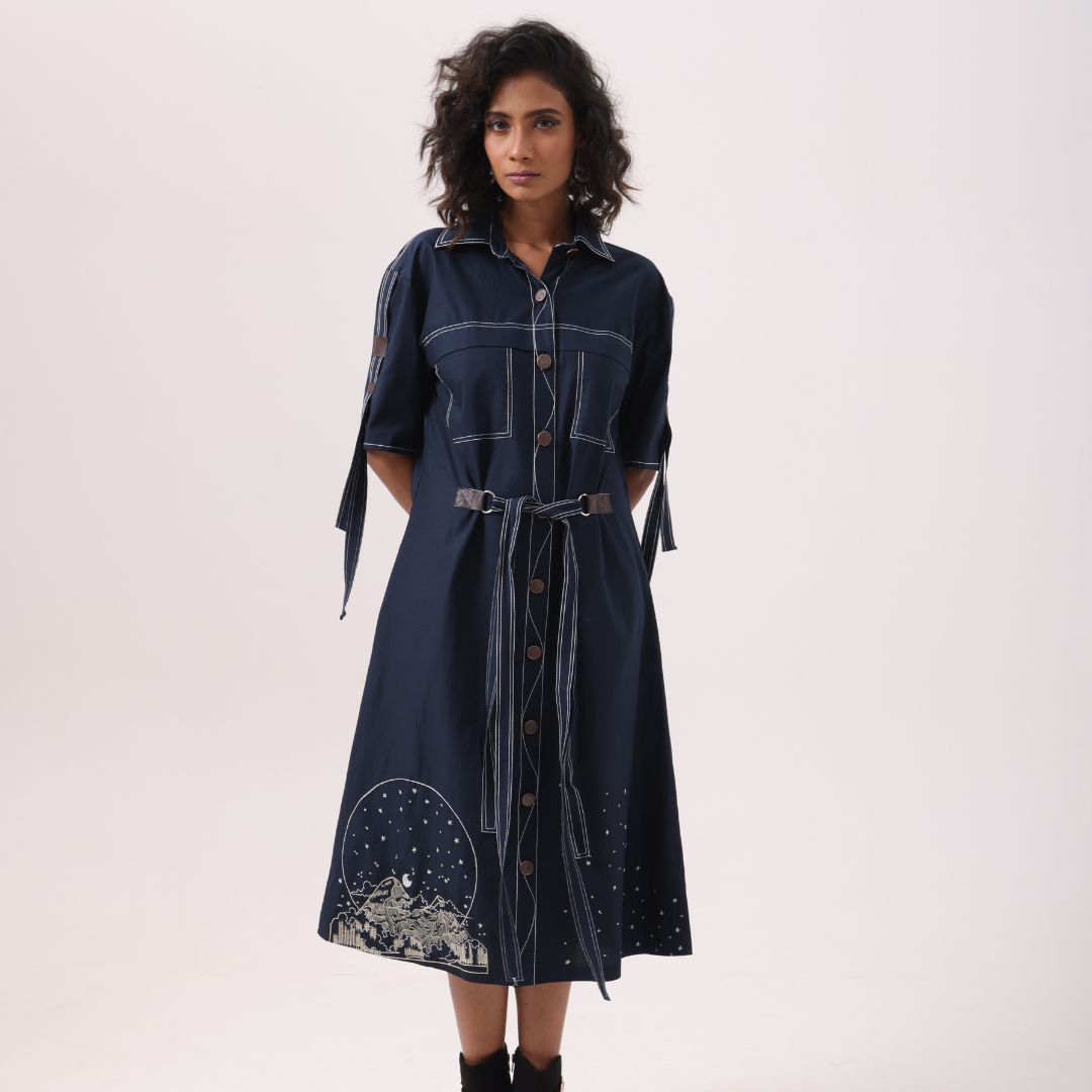 Circle Star Dust Dress in Navy
