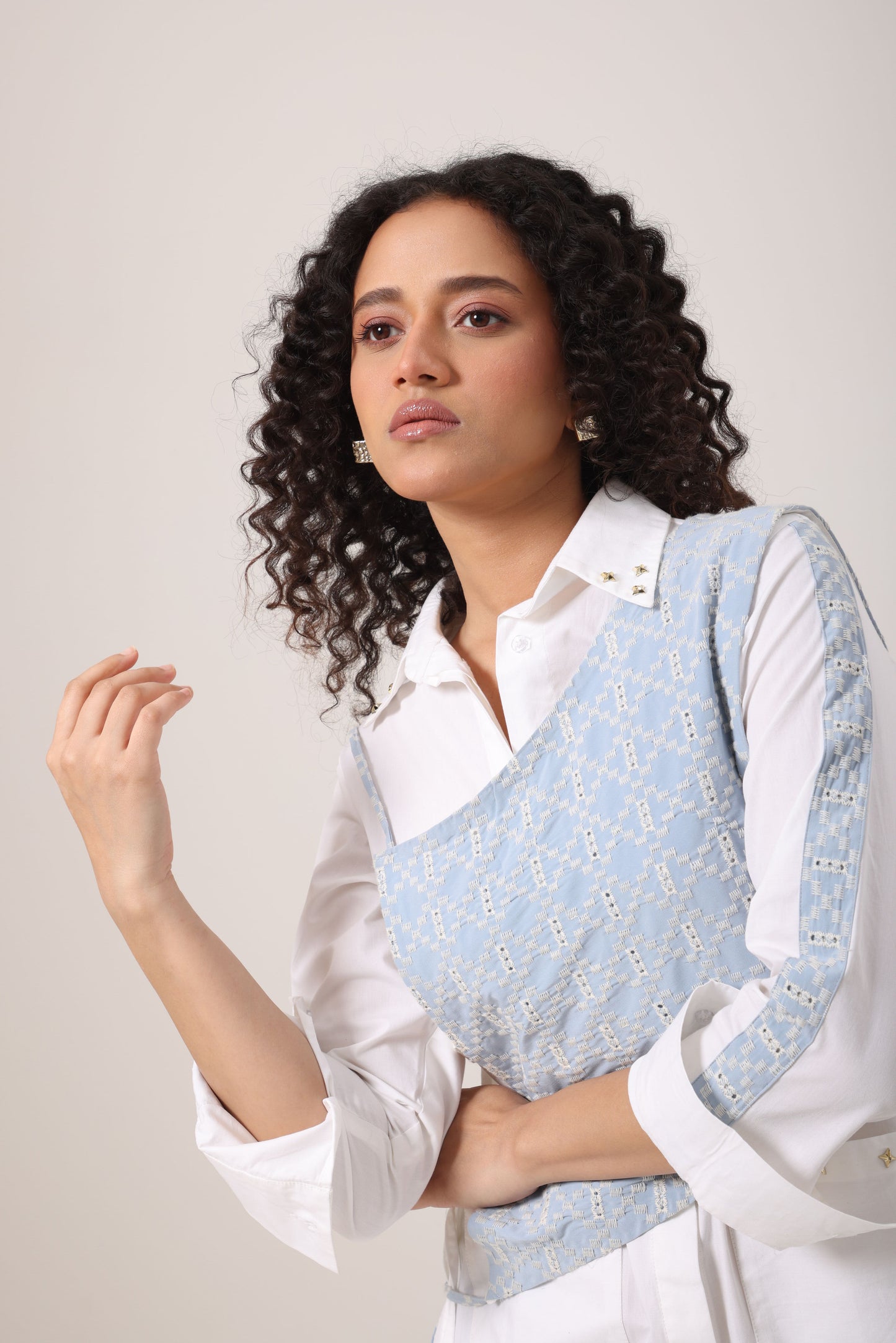 Crochet Denim Bib Shirt Dress