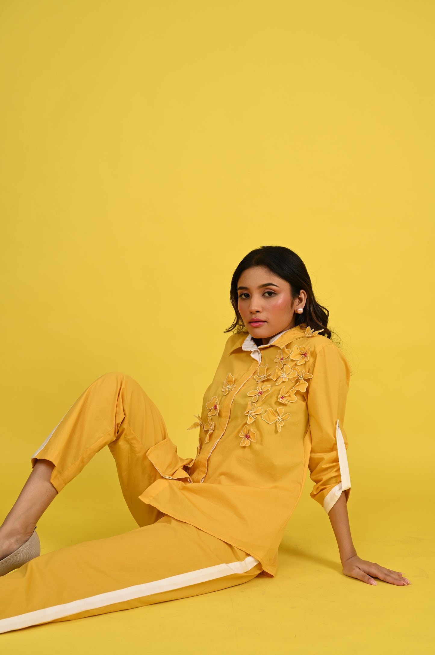 Yellow Wire Flower Co-ord Set