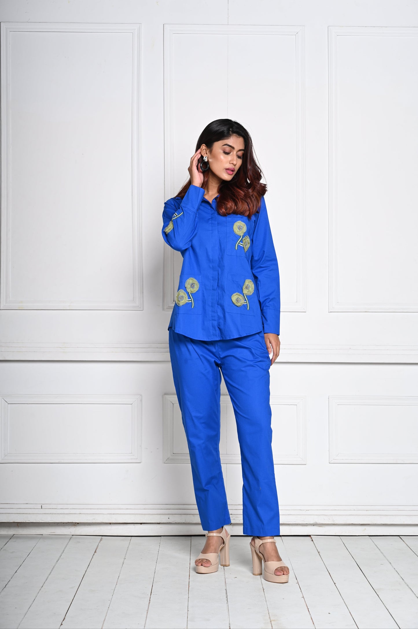 Cobalt Blue 3D Organza Flower Co-ord Set