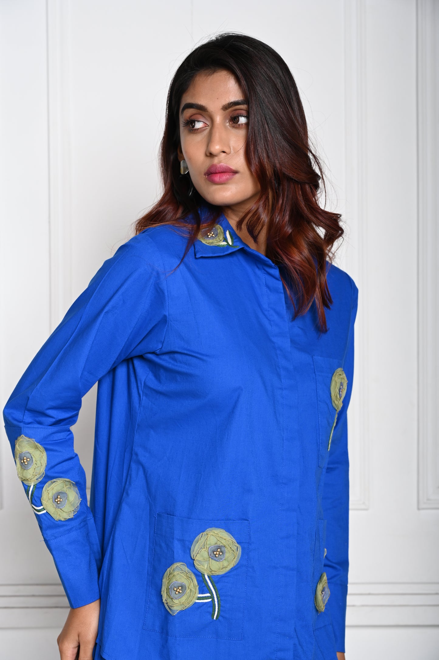 Cobalt Blue 3D Organza Flower Co-ord Set