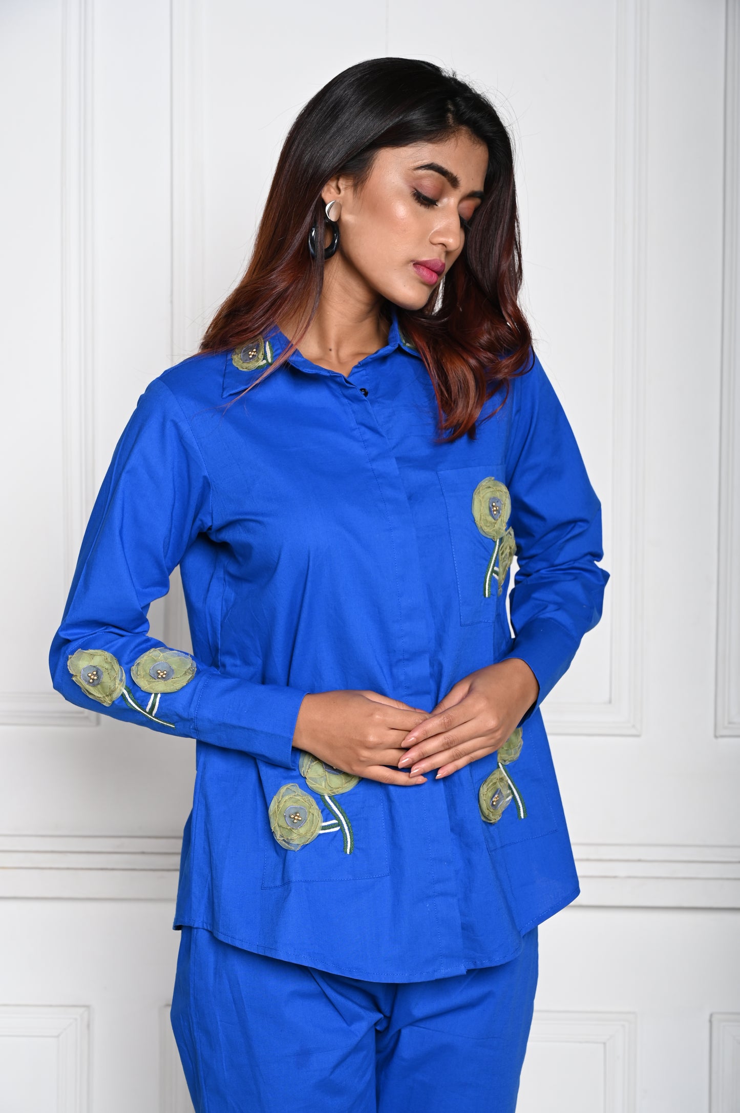 Cobalt Blue 3D Organza Flower Co-ord Set