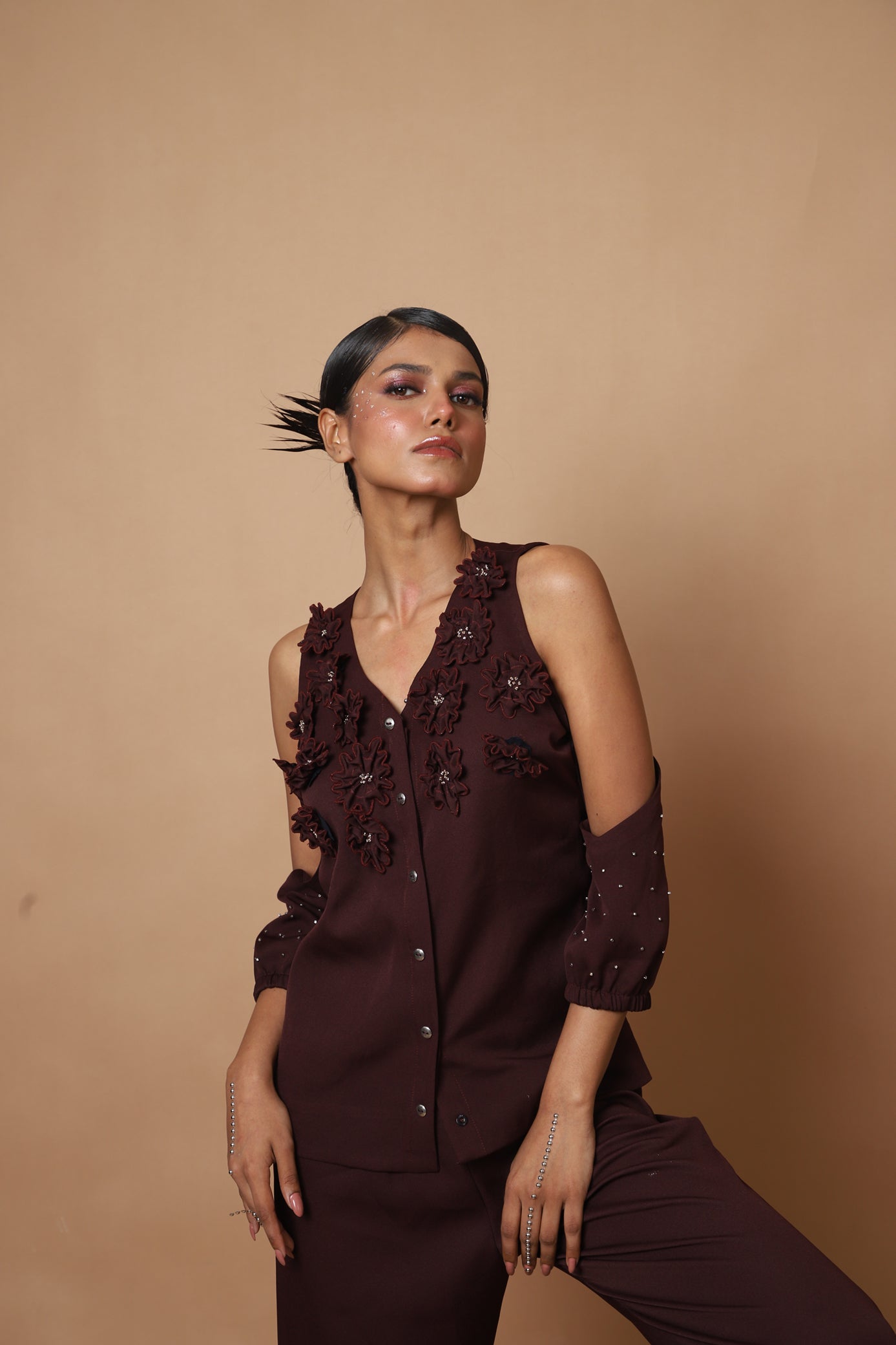 Wine Co-ord with Detached Sleeves