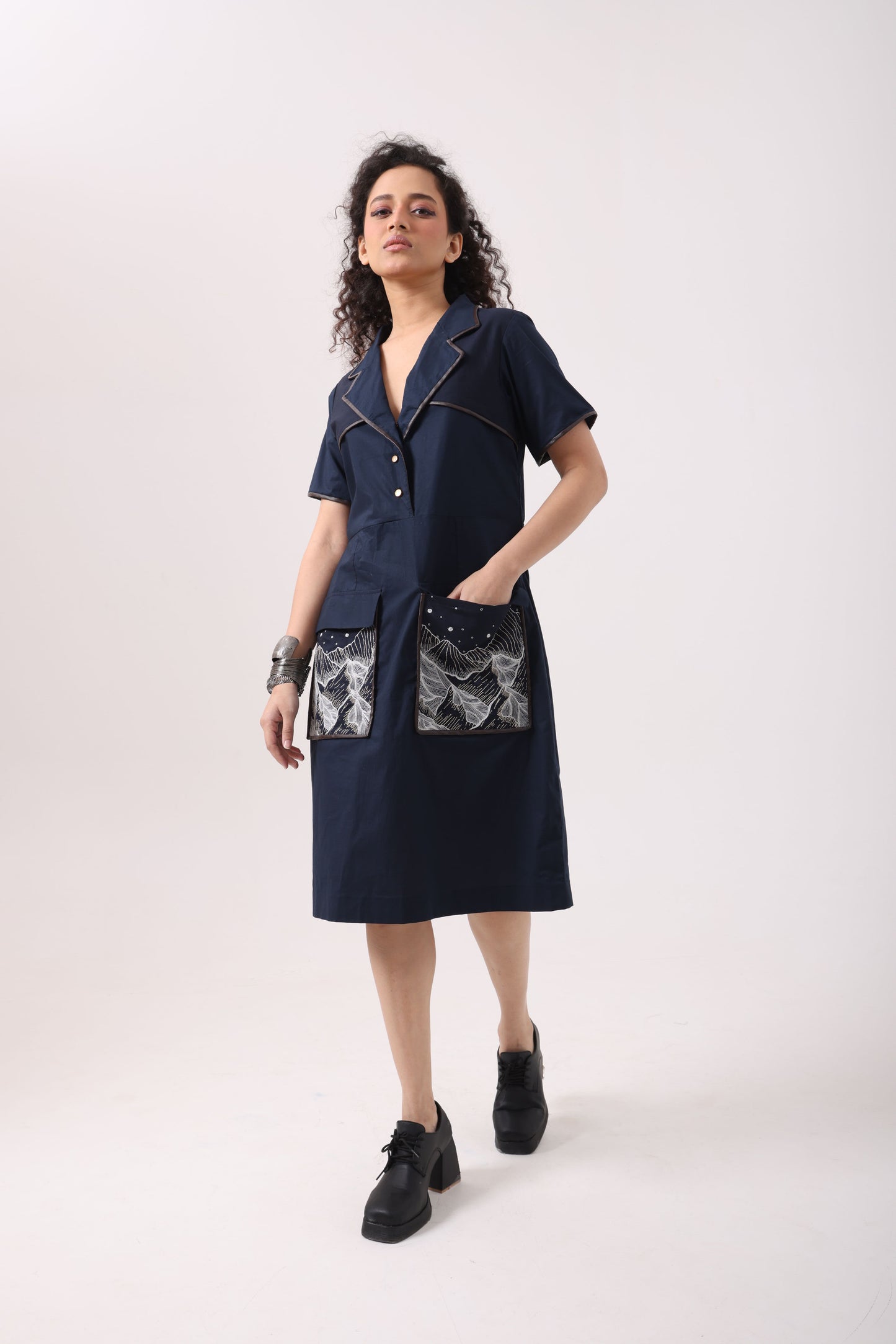 Pocket Patch Dress in Navy