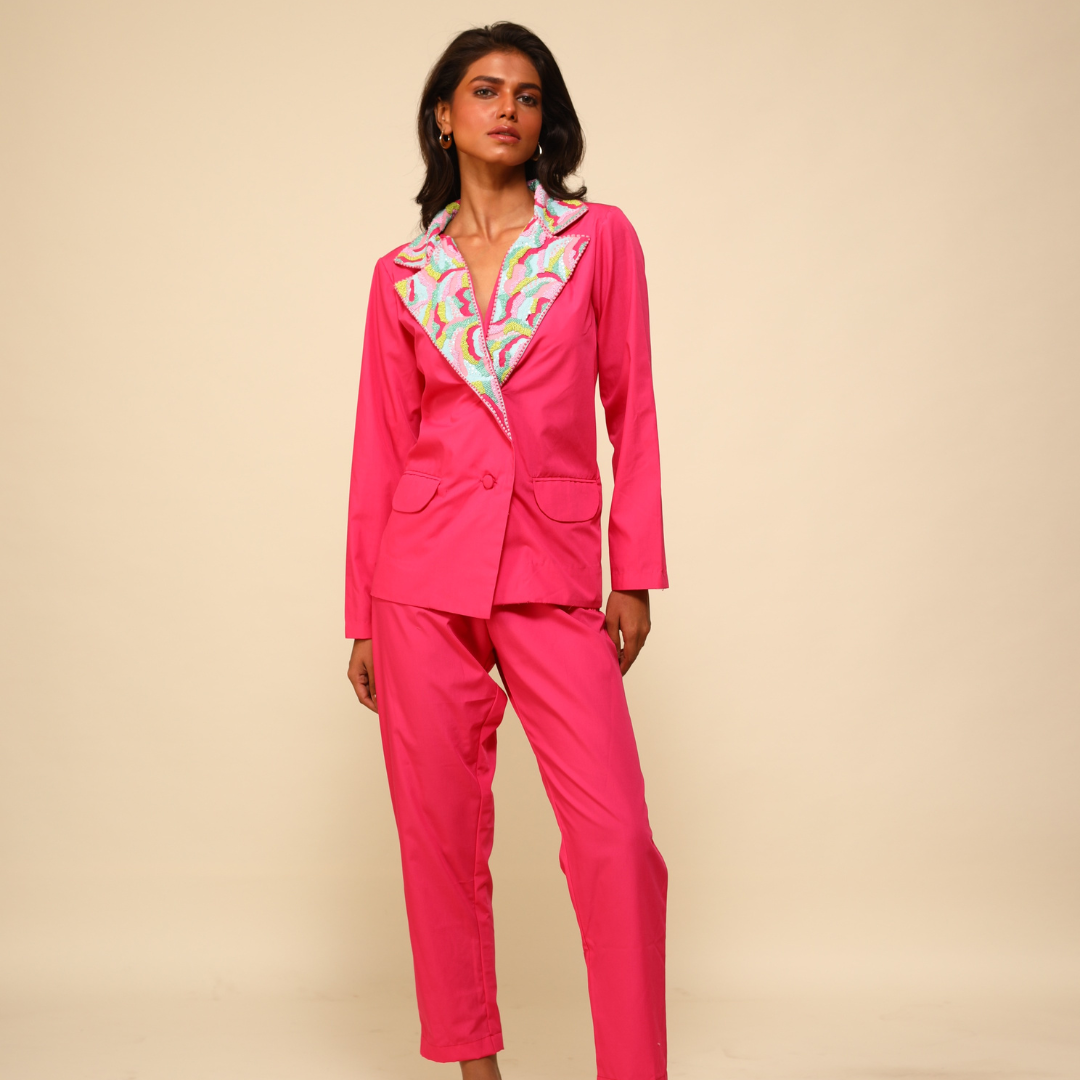 Pink Wave Blazer Set