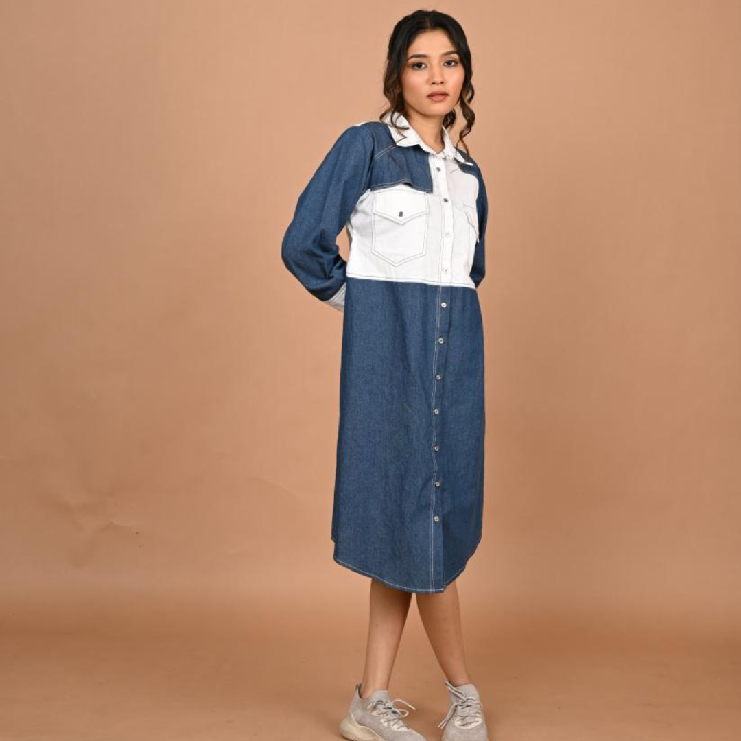 White Patch Denim Dress