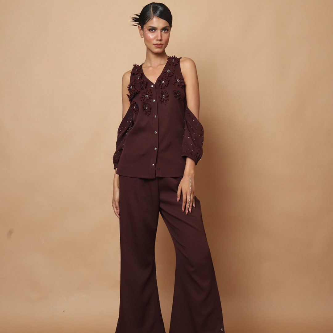 Wine Co-ord with Detached Sleeves