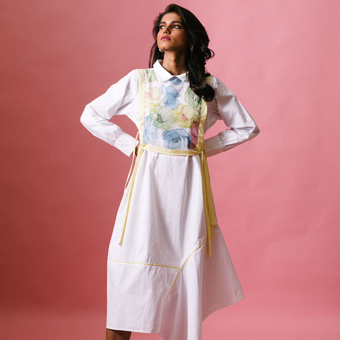 Asymmetrical Waterlily Dress in White