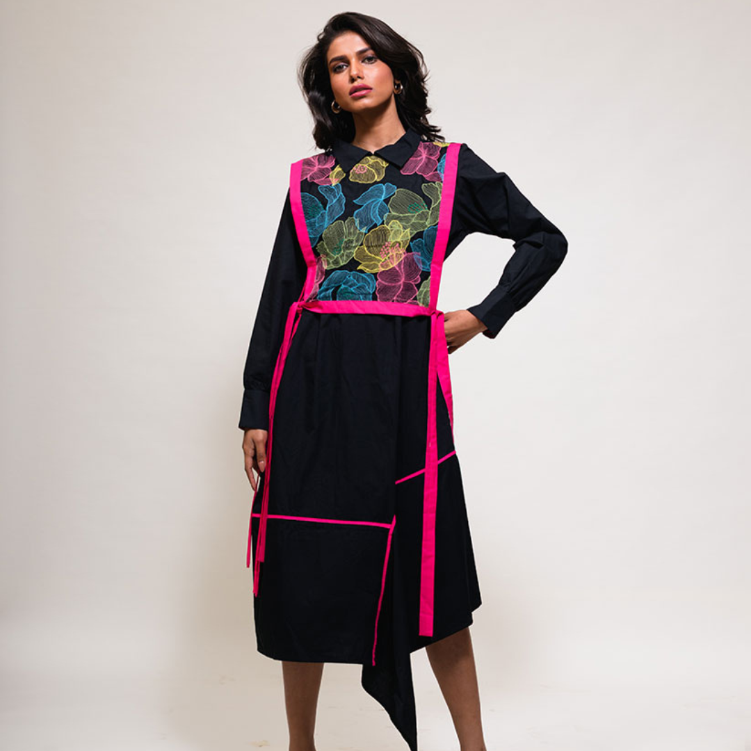 Asymmetrical Waterlily Dress in Black