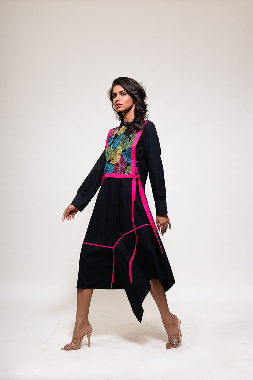 Asymmetrical Waterlily Dress in Black