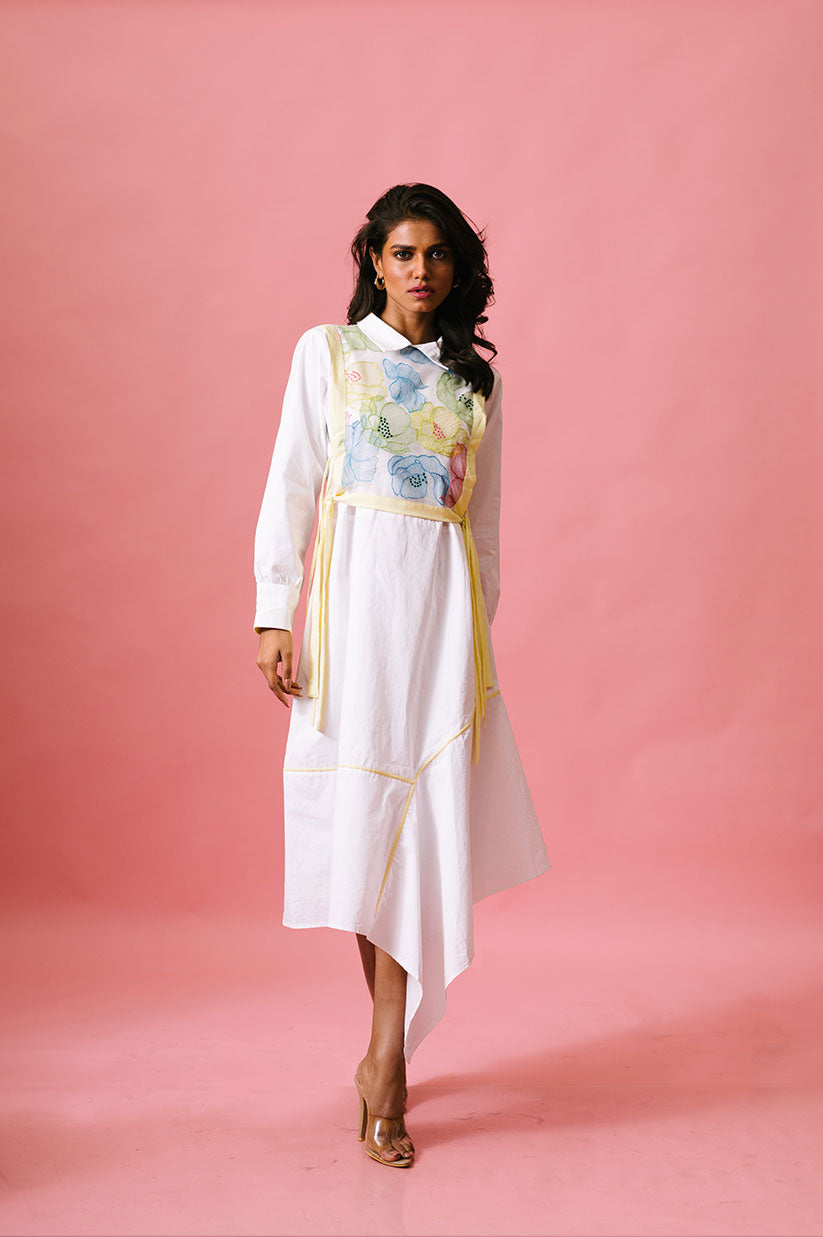 Asymmetrical Waterlily Dress in White