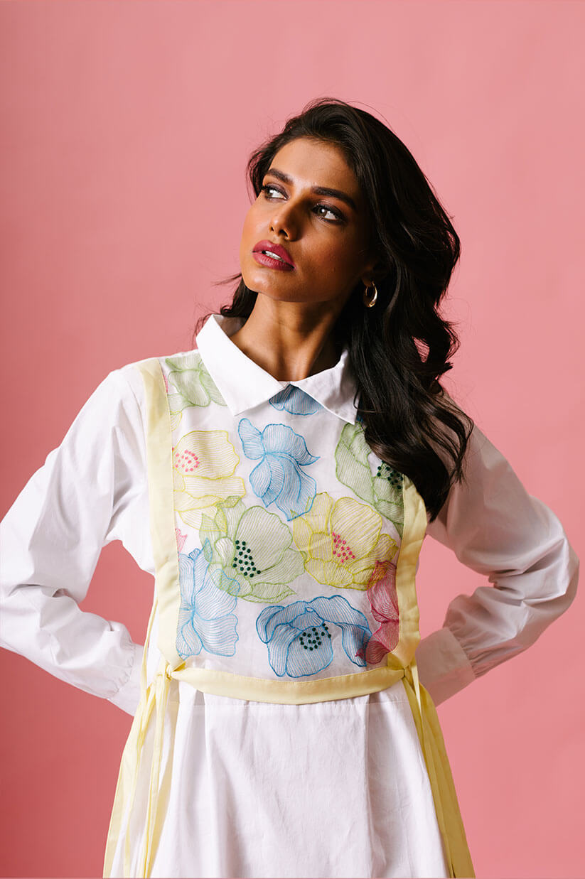 Asymmetrical Waterlily Dress in White