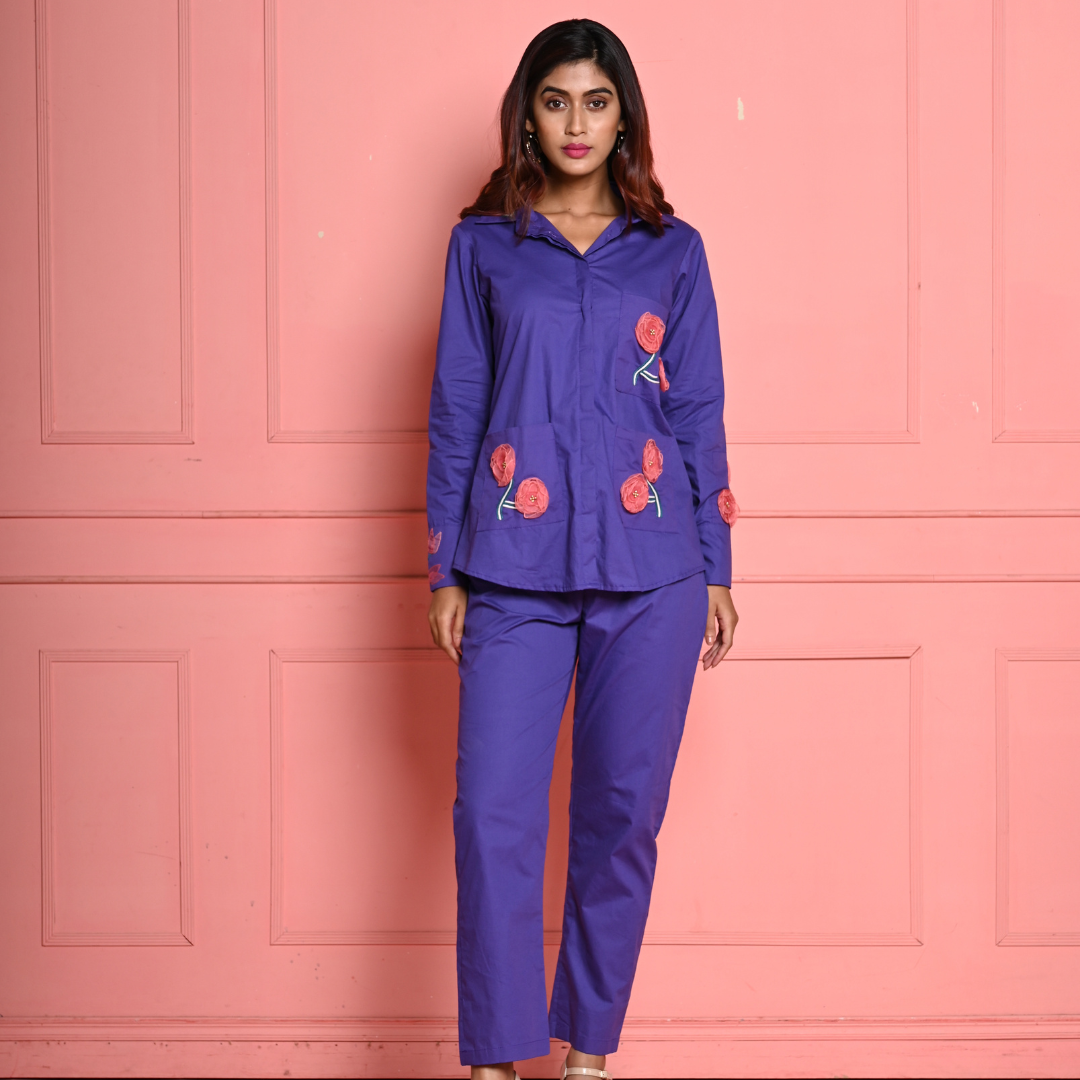 Purple 3D Organza Flower Co-ord Set - View 1
