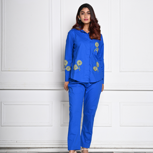 Cobalt Blue 3D Organza Flower Co-ord Set