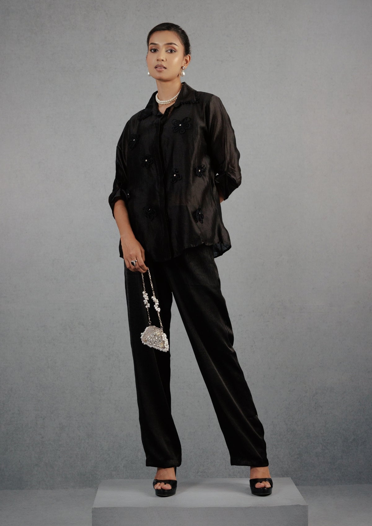 Black Cord Flower Co-Ord Set - View 1