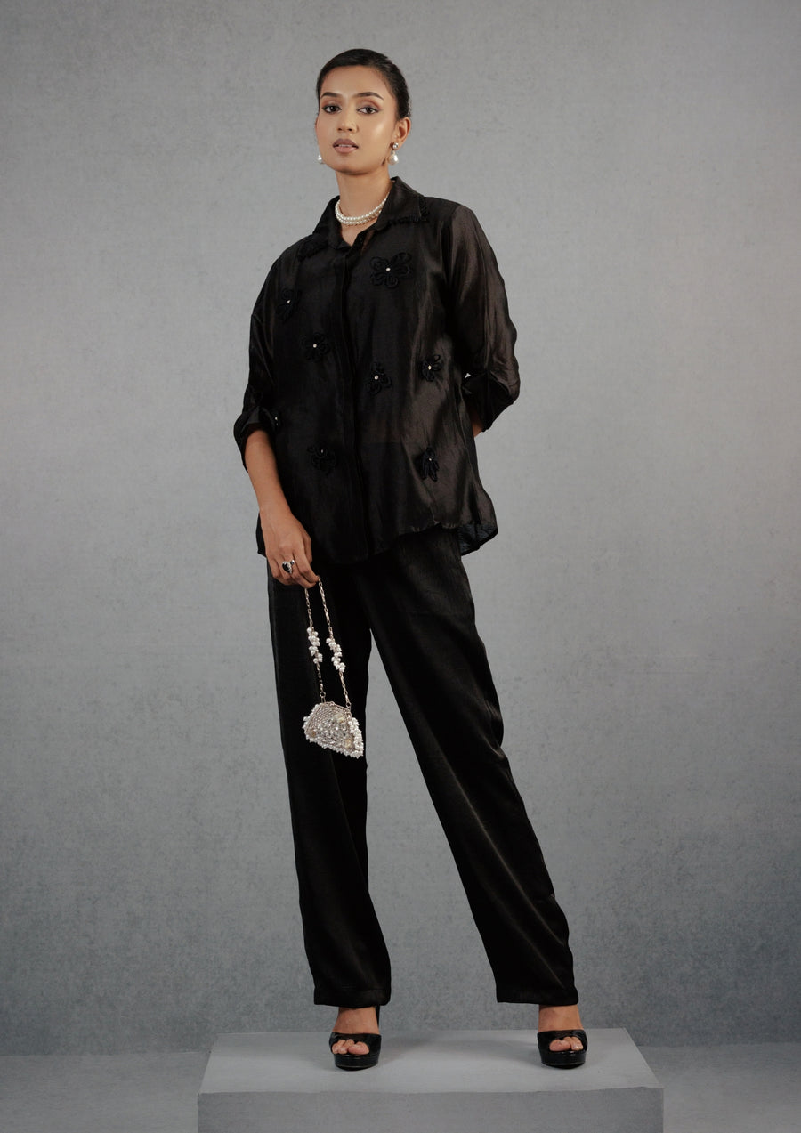 Black Cord Flower Co-Ord Set