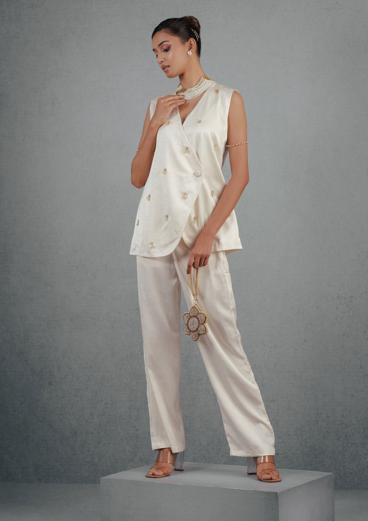 Ivory Gold Chir-Pipe Blazer Set - View 1