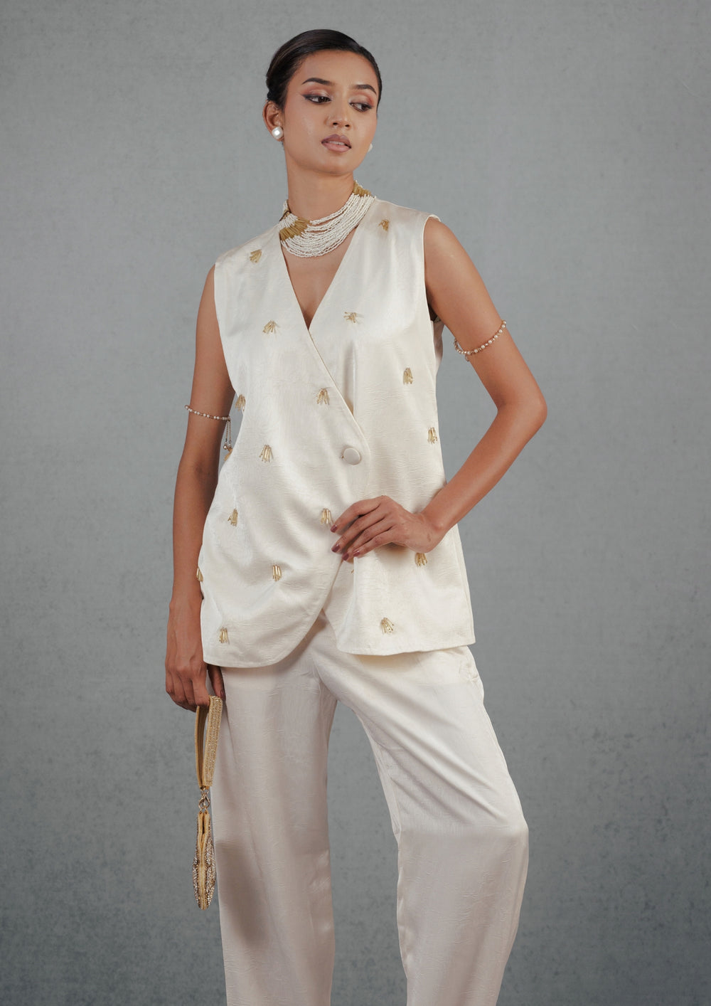 Ivory Gold Chir-Pipe Blazer Set