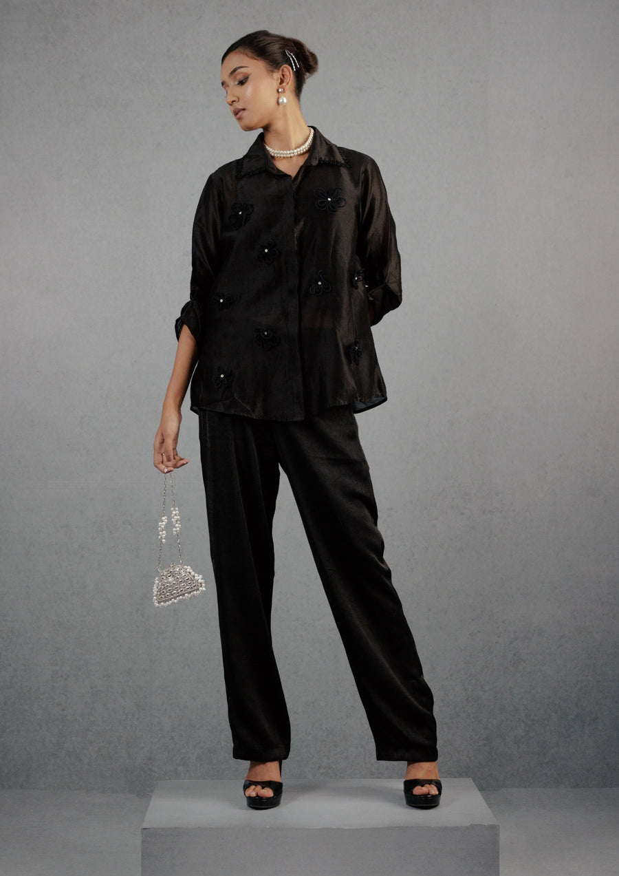 Black Cord Flower Co-Ord Set - Alternate
