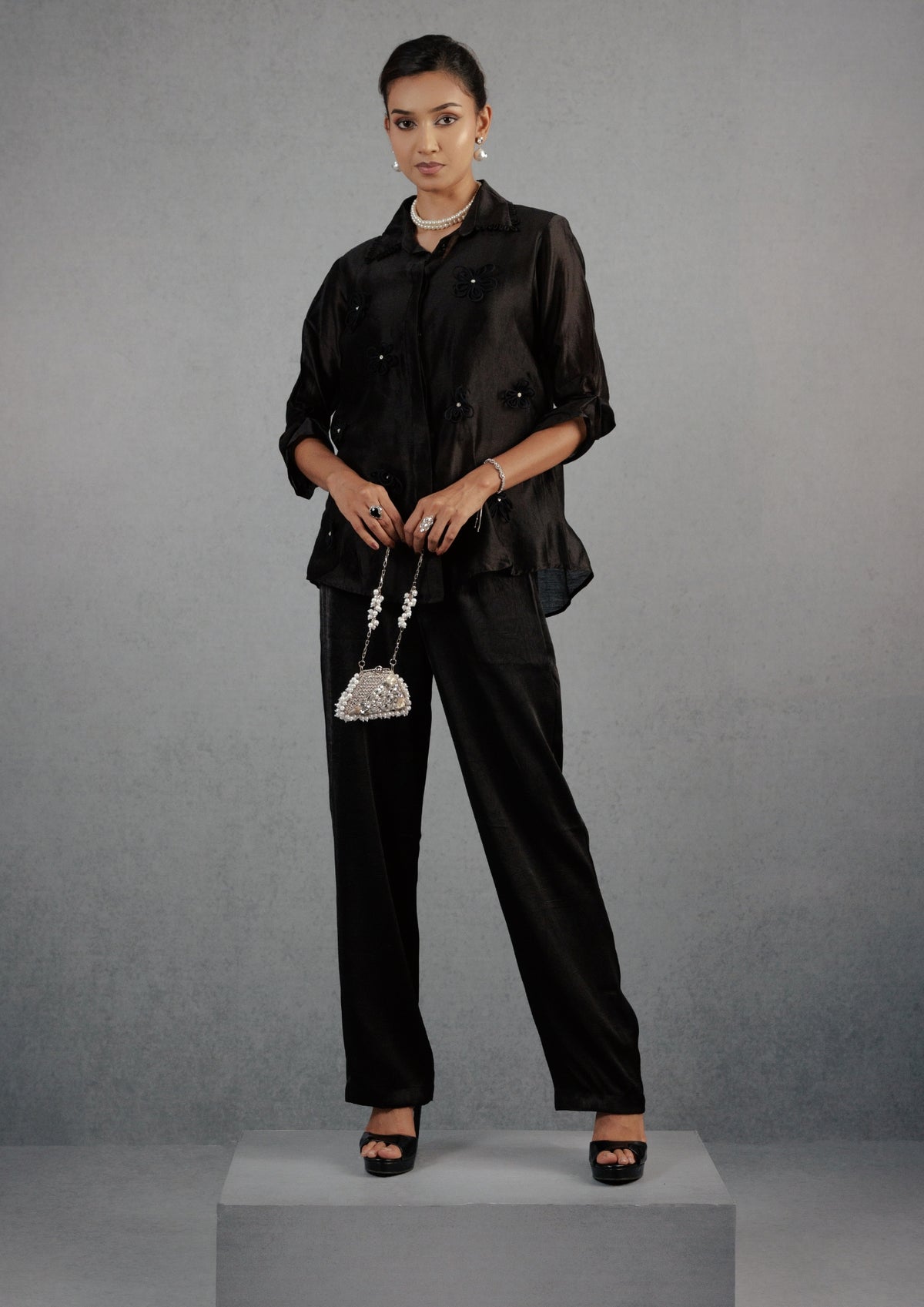 Black Cord Flower Co-Ord Set - View 4