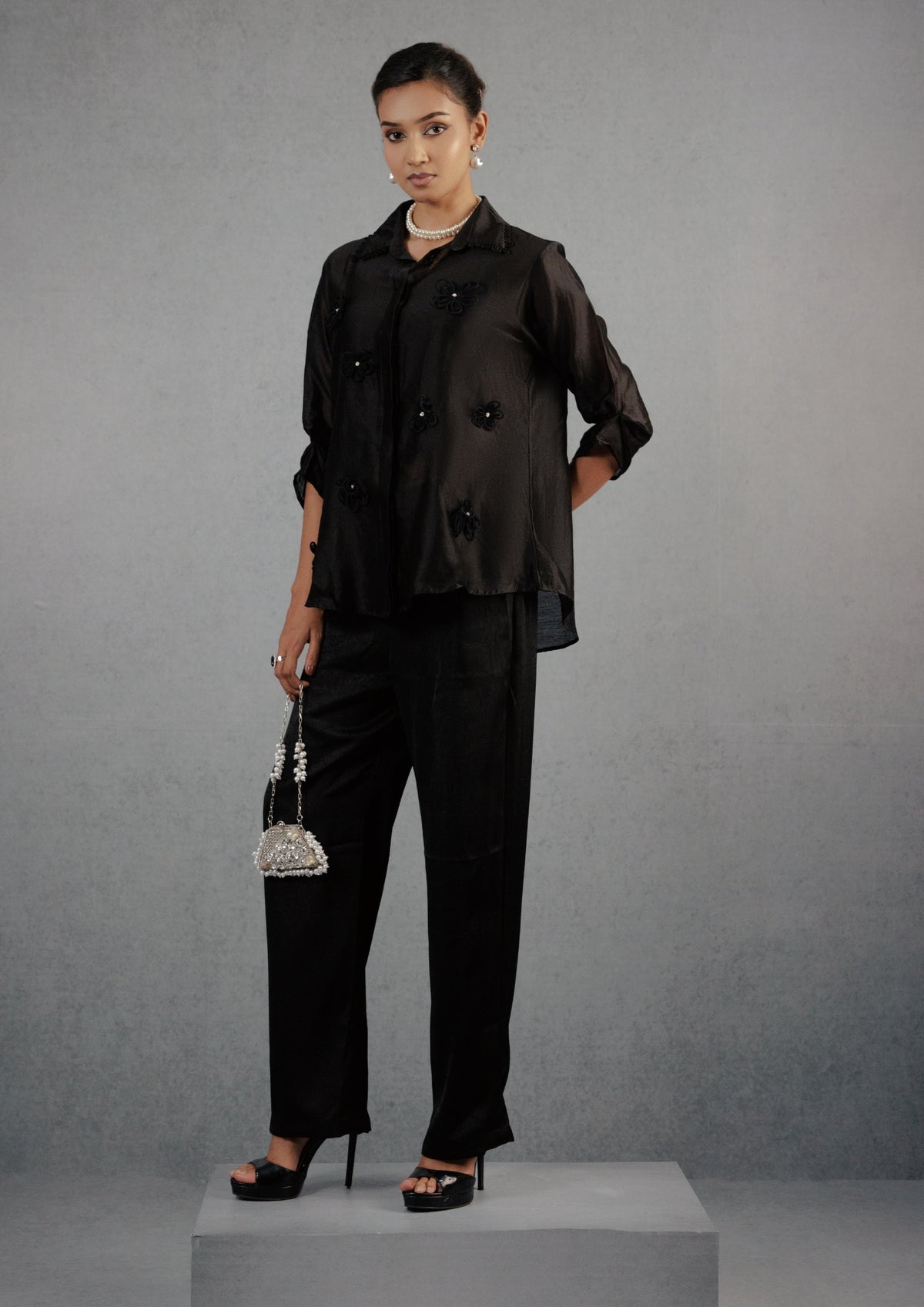 Black Cord Flower Co-Ord Set - View 3