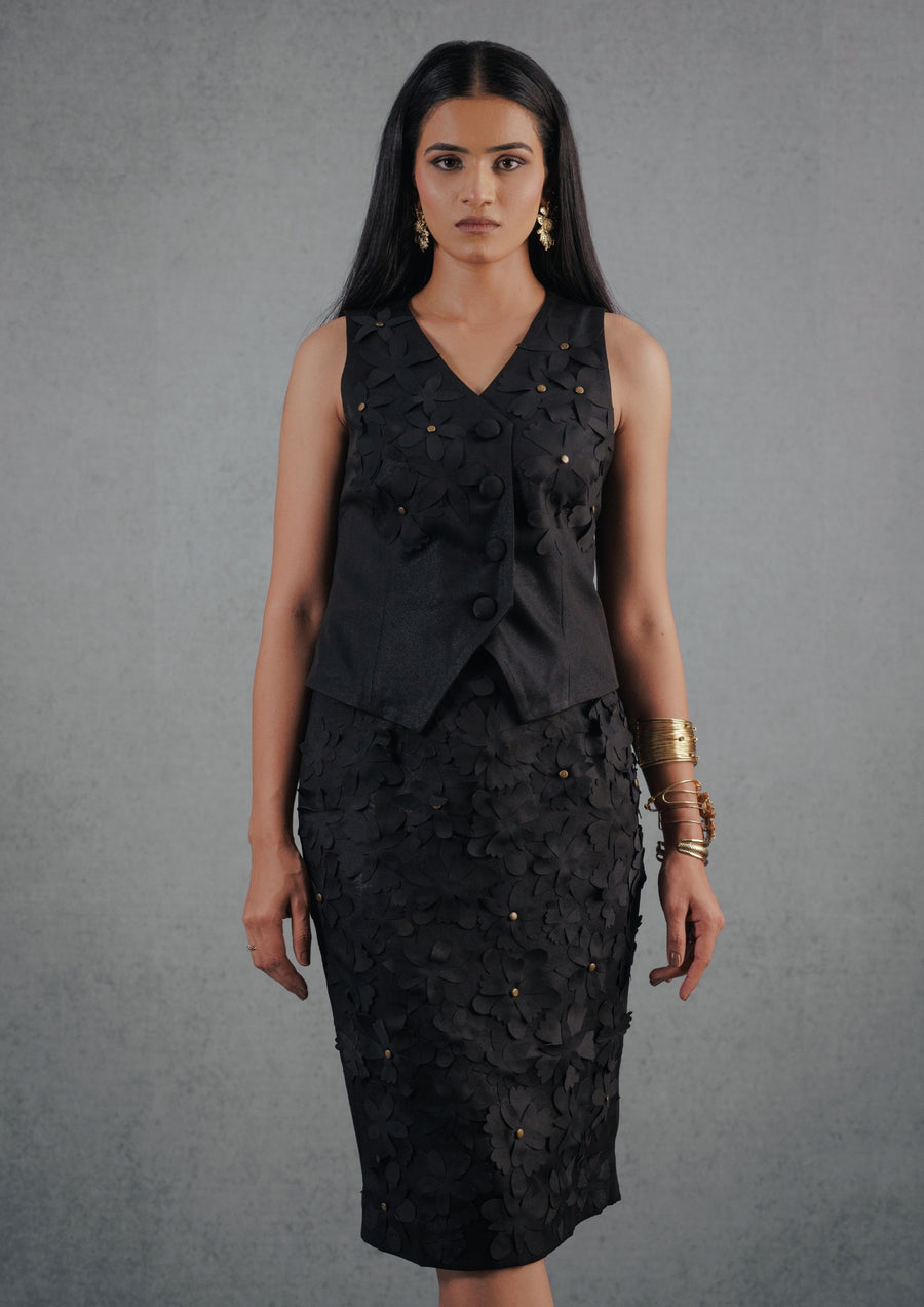 Black Laser Rivet Skirt Set