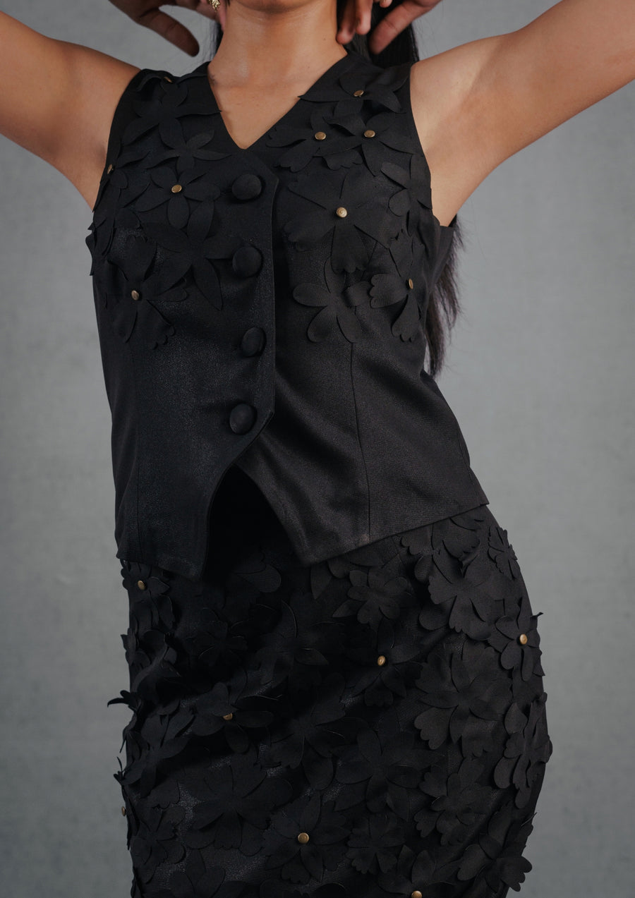 Black Laser Rivet Skirt Set - Alternate