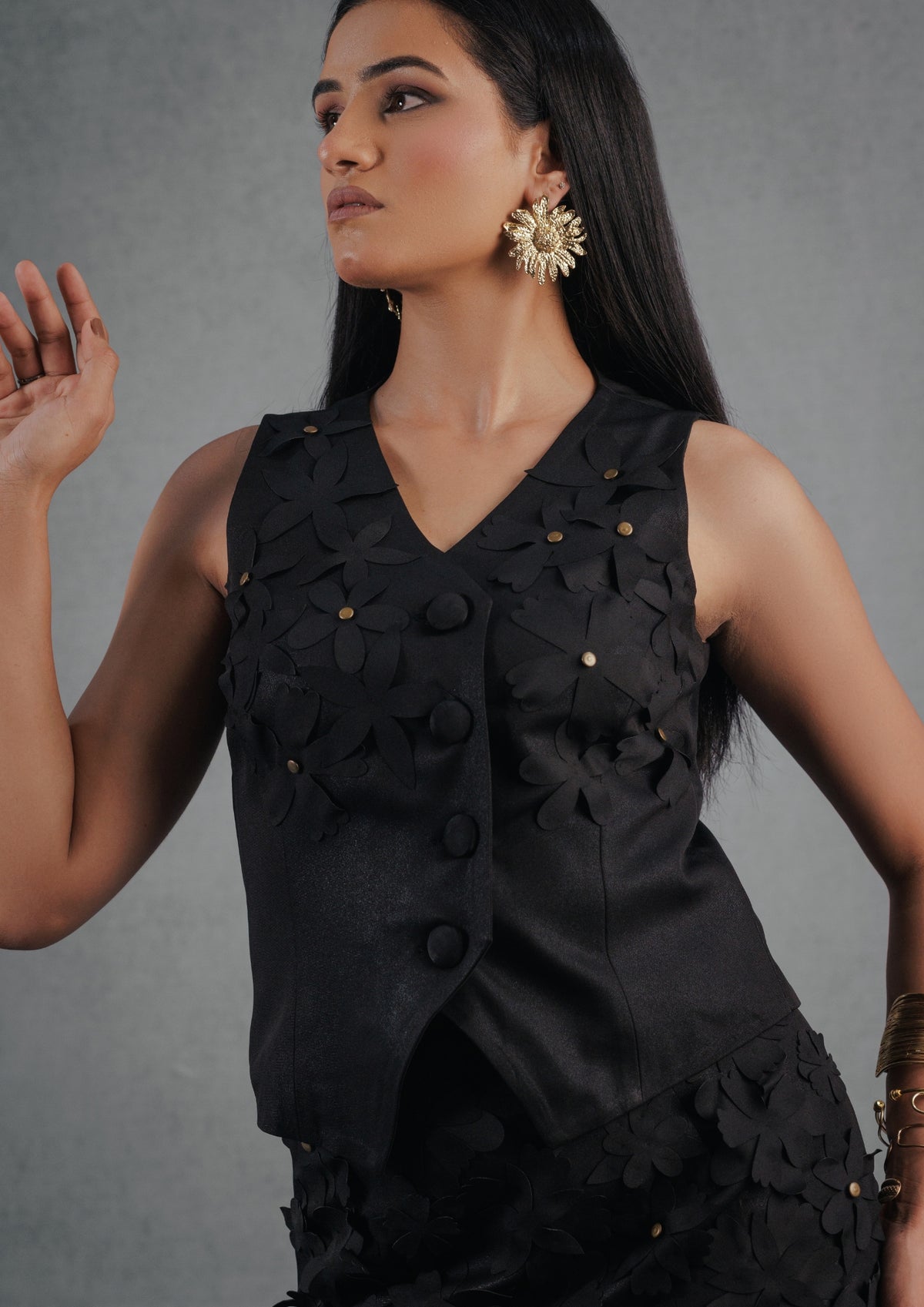Black Laser Rivet Skirt Set - View 3