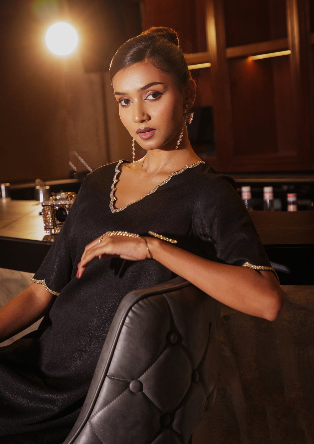 Black Stonework Scallop Dress - View 6
