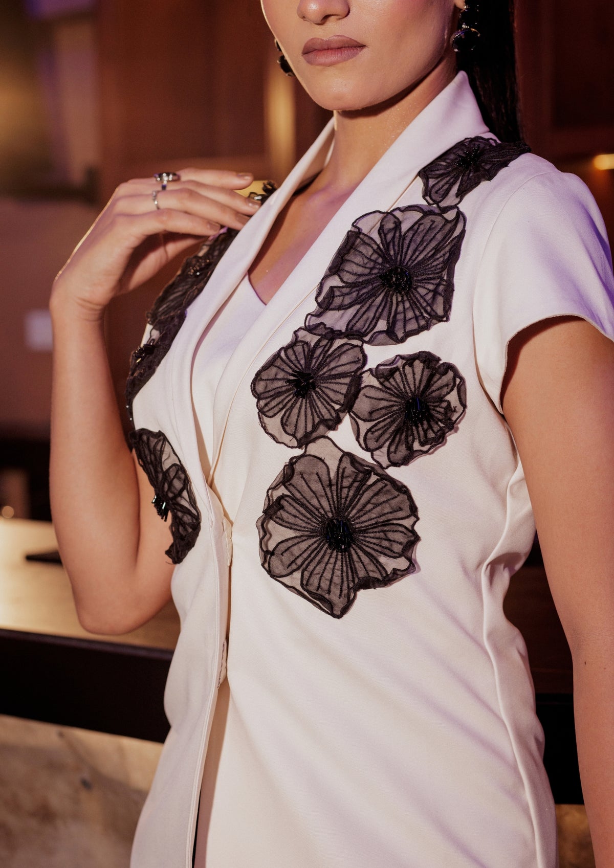 Black and Ivory Flora Blazer Set - View 4