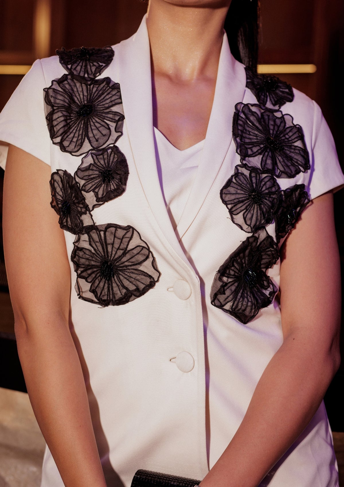 Black and Ivory Flora Blazer Set - View 5