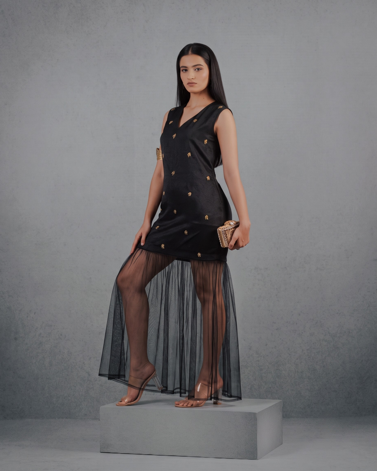 Black Gold Chir-Pipe Dress - View 4