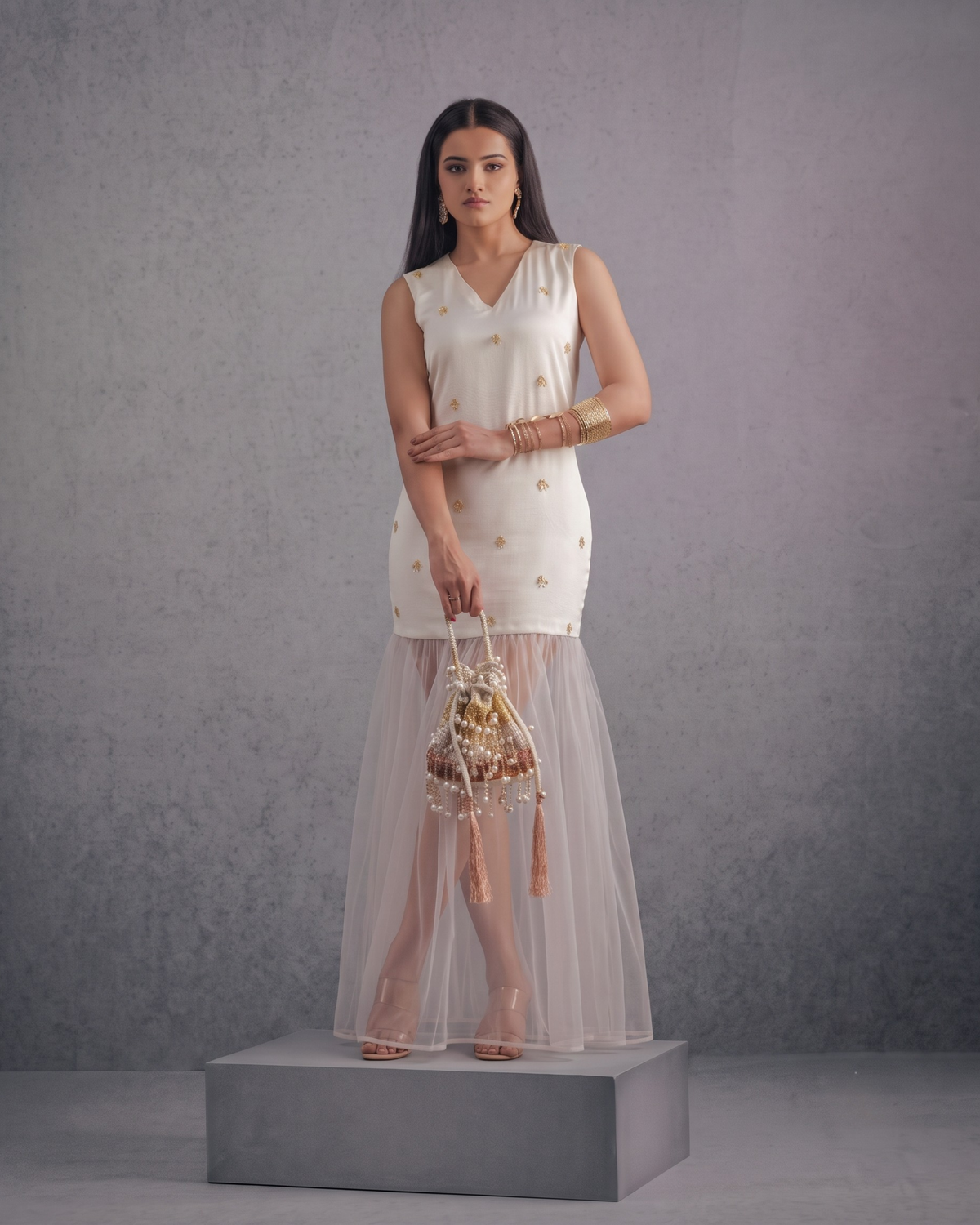 Ivory Gold Chir-Pipe Dress - View 5