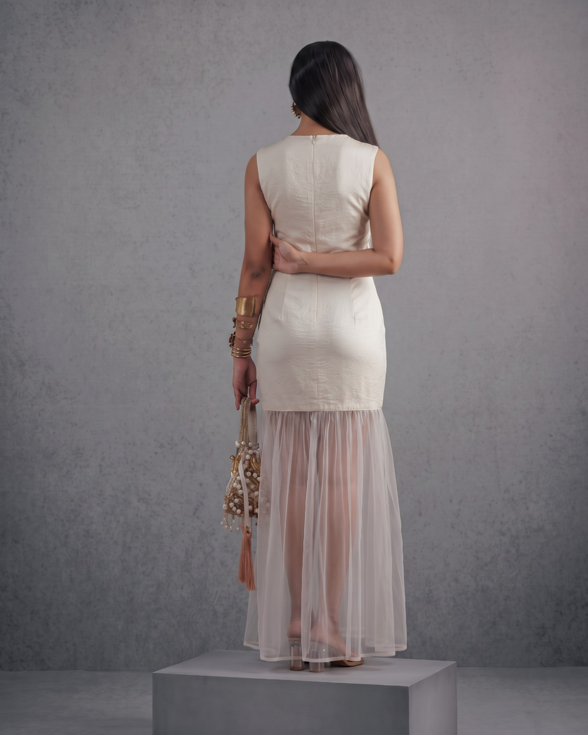 Ivory Gold Chir-Pipe Dress - View 3