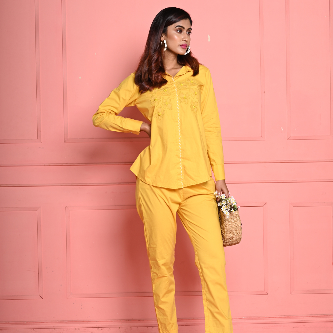 Organza Flower Yellow Co-ord Set - View 1