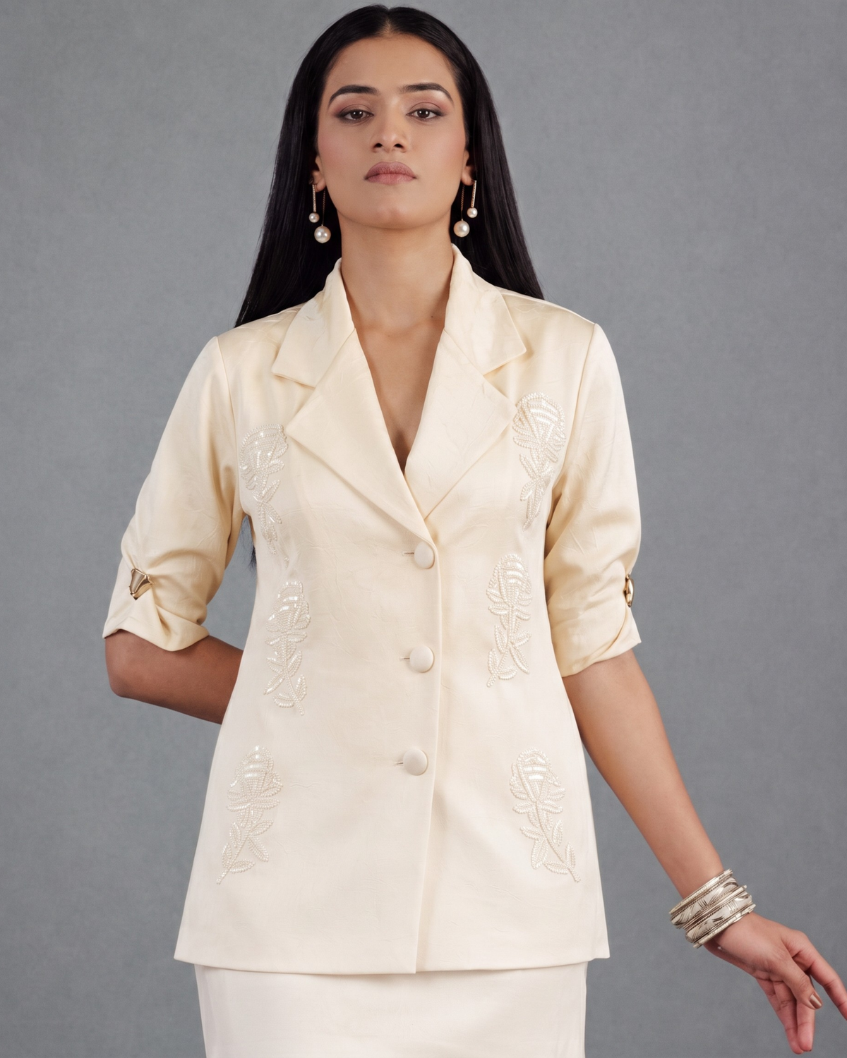 Ivory Rosette Blazer and Skirt Set - View 3