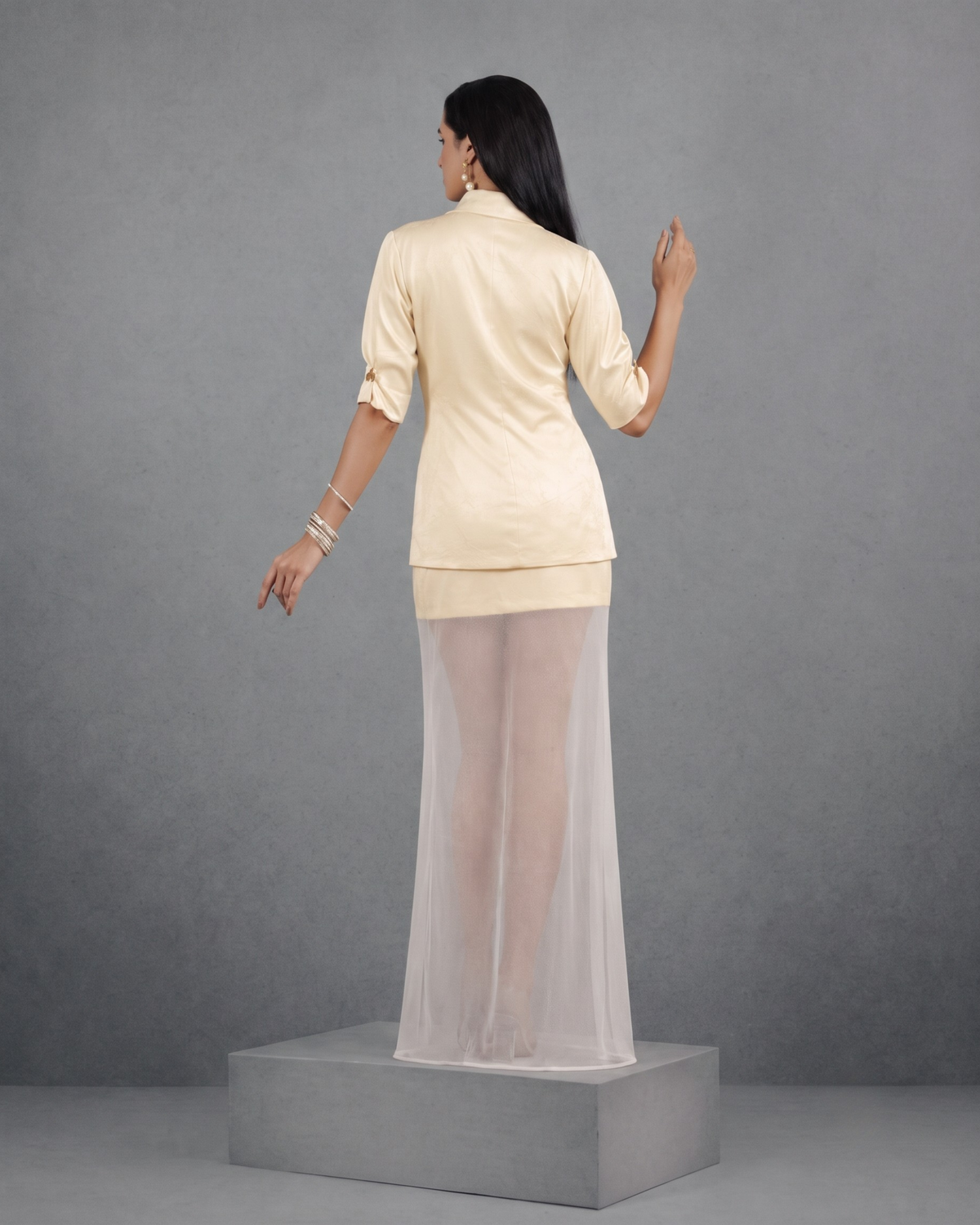 Ivory Rosette Blazer and Skirt Set - View 5
