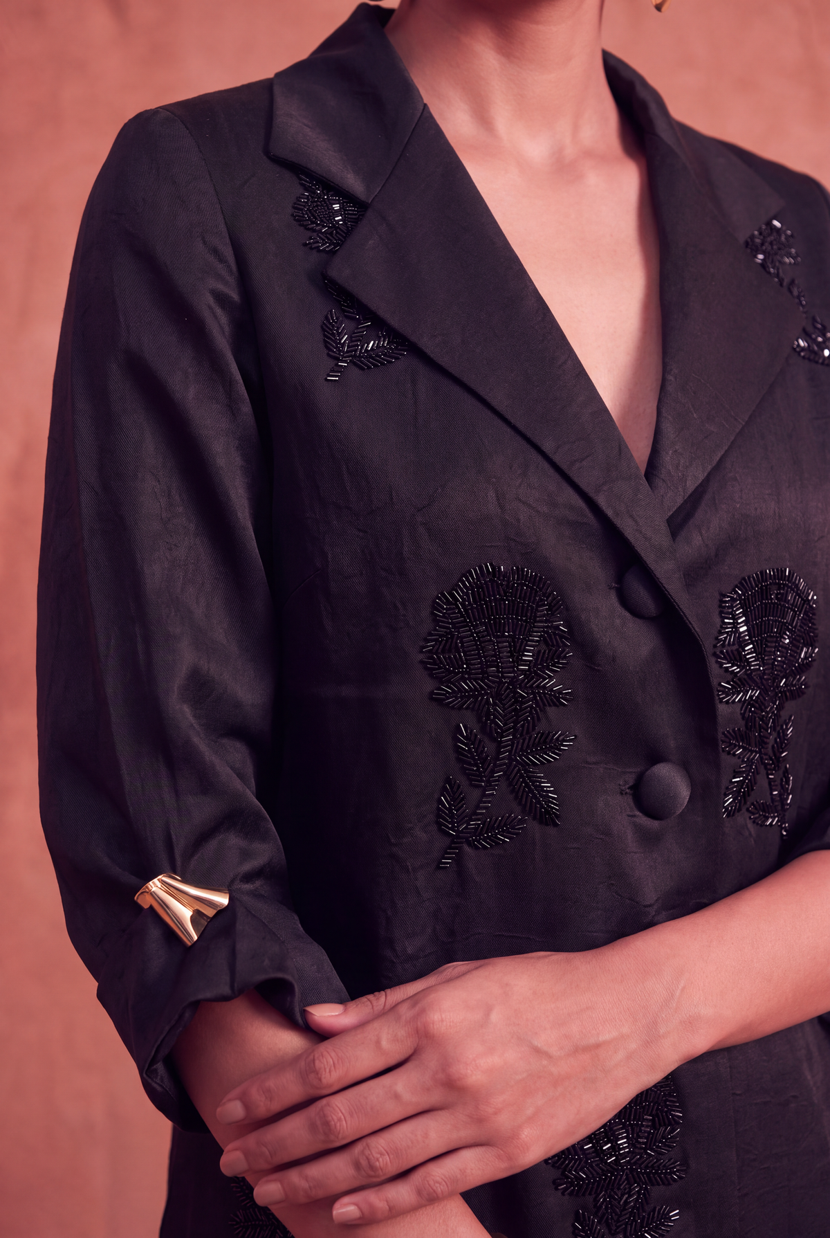 Black Rosette Blazer and Skirt Set - View 4
