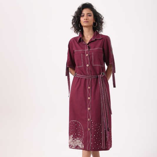 Circle Star Dust Dress in Wine