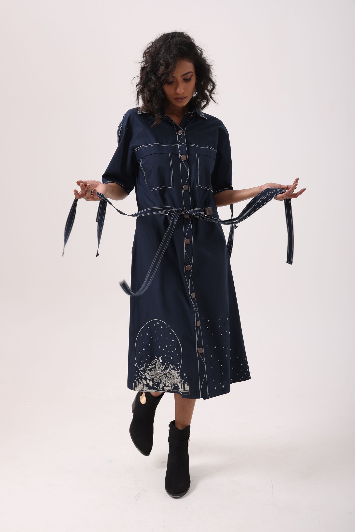Circle Star Dust Dress in Navy