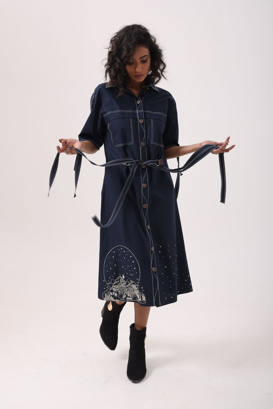 Circle Star Dust Dress in Navy - Alternate