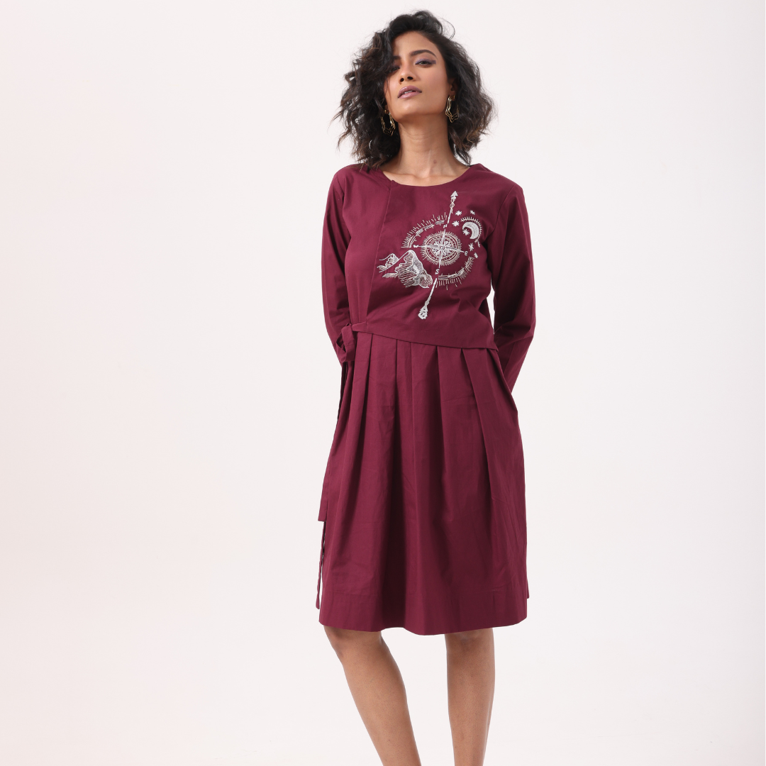 Compass Dress in Wine - View 1