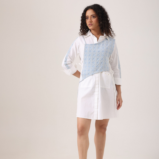 Crochet Denim Bib Shirt Dress