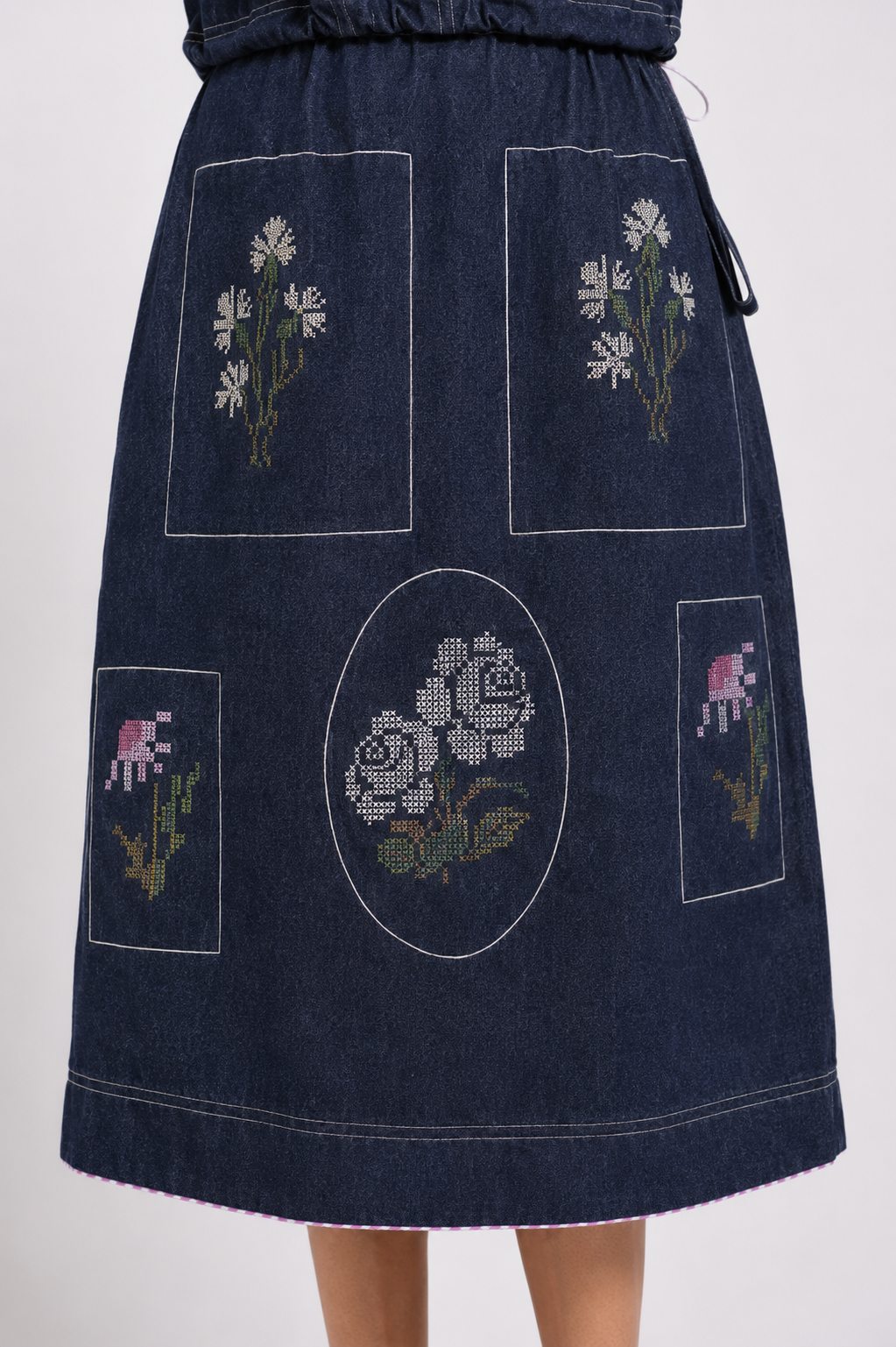 Cross-flower Blue Skirt Set