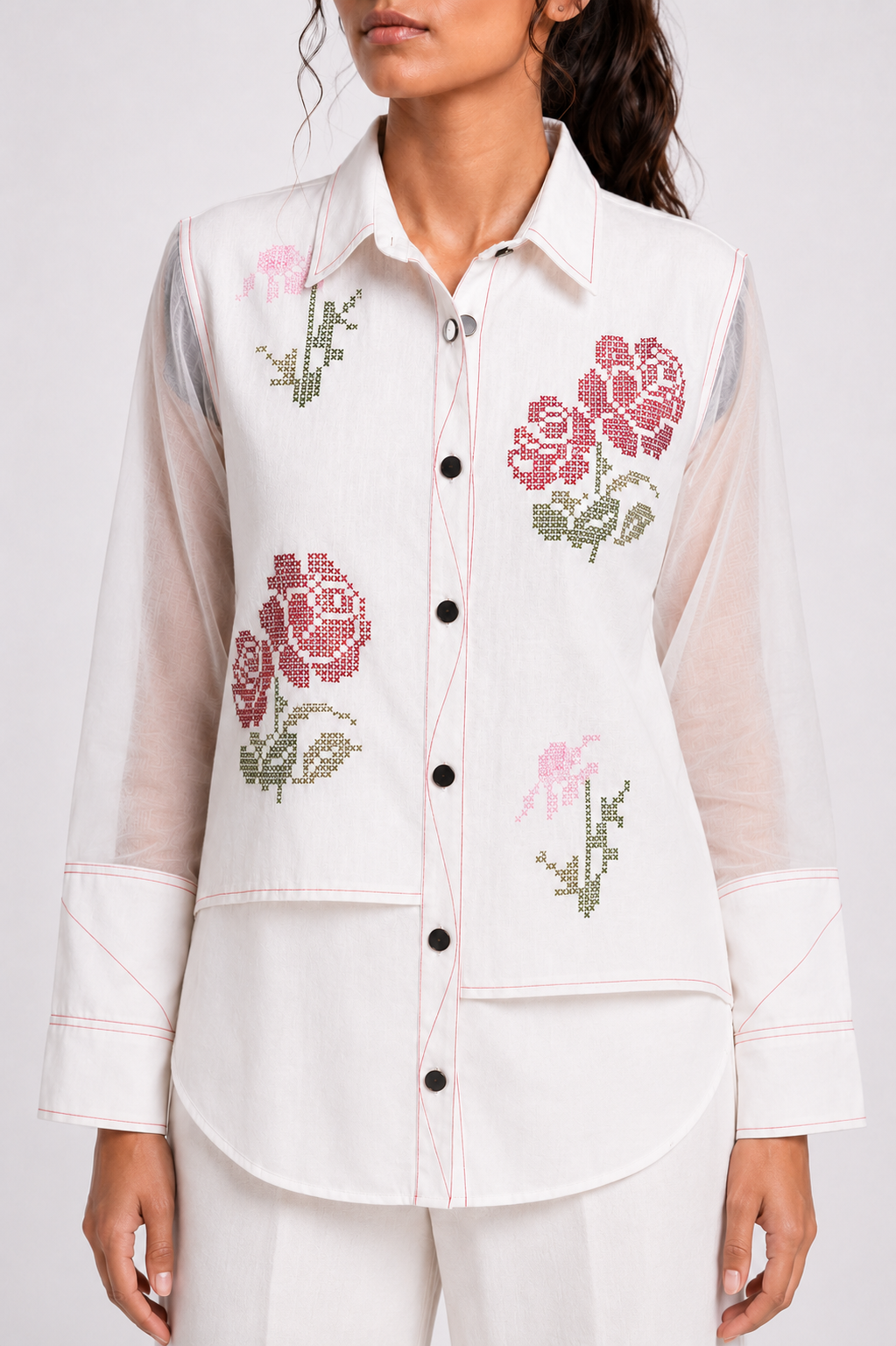 Cross-flower White Grid Co-ord Set