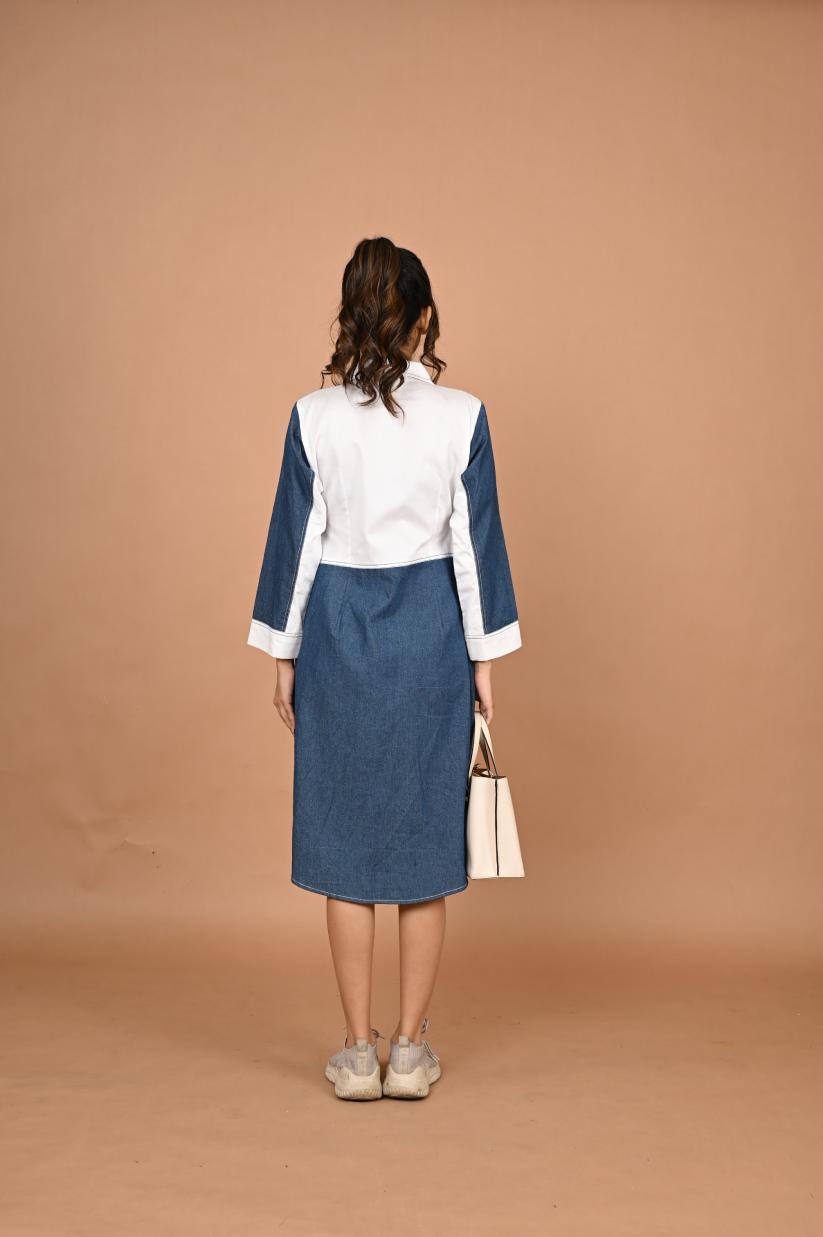 White Patch Denim Dress - Alternate