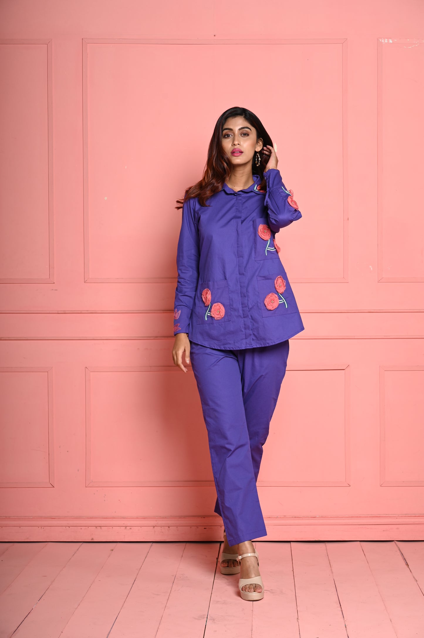 Purple 3D Organza Flower Co-ord Set