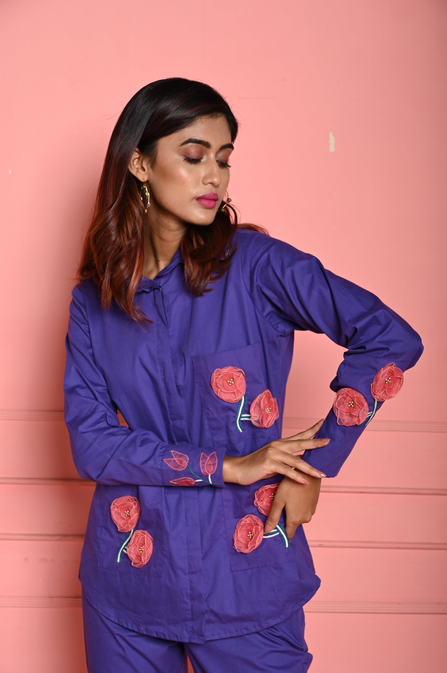 Purple 3D Organza Flower Co-ord Set