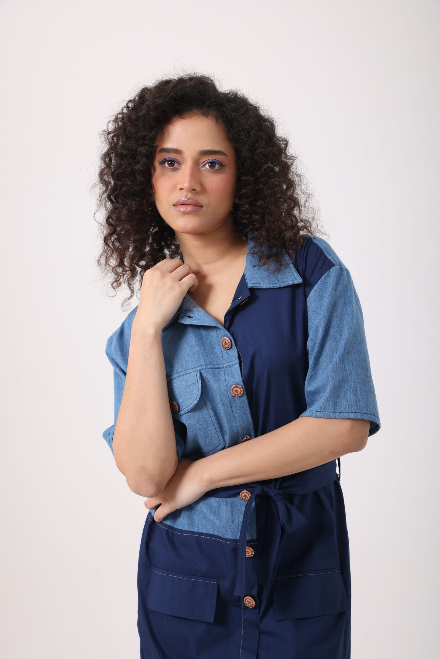Denim Navy Panel Midi Dress